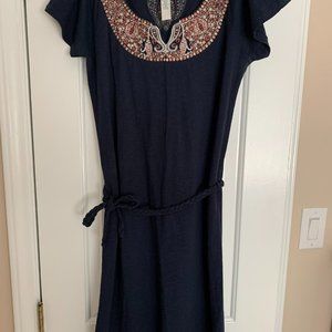Lucky Brand Embroidered Cotton Dress with Braided Belt